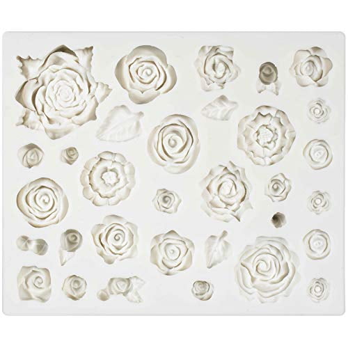 Soap Wax Making Funshowcase 32 Cavity Roses Flower Fondant Candy Silicone Mold for Sugarcraft Cake Decoration Resin Jewelry Casting Crafting Projects Polymer Clay Cupcake Topper 